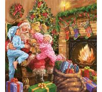 3-Ply Xmas Decoupage Tissue Paper Napkins Decorative Christmas Serviettes 33cm x 33cm - Daisy - Pack of 20 (Children Kissing Santa Claus)
