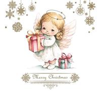 3-Ply Xmas Decoupage Tissue Paper Napkins Decorative Christmas Serviettes 33cm x 33cm - Maki - Pack of 20 (Lovely Angel with Presents)
