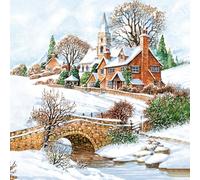 3-Ply Xmas Decoupage Tissue Paper Napkins Decorative Christmas Serviettes 33cm x 33cm - Maki - Pack of 20 (Snowy Winter View)