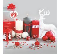 3-Ply Xmas Decoupage Tissue Paper Napkins Decorative Christmas Serviettes 33cm x 33cm - Maki - Pack of 20 (White, Grey & Red Composition)