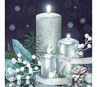 3-Ply Xmas Decoupage Tissue Paper Napkins Decorative Christmas Serviettes 33cm x 33cm - Maki - Pack of 20 (Silver Candles Bright Decor)