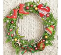 3-Ply Xmas Decoupage Tissue Paper Napkins Decorative Christmas Serviettes 33cm x 33cm - Pack of 20 (Classic Garland on Wool Pattern)