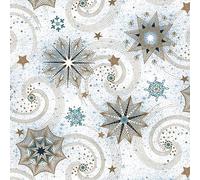 3-Ply Xmas Decoupage Tissue Paper Napkins Decorative Christmas Serviettes 33cm x 33cm - Pack of 20 (Gold & Turquoise Stars and Twirls)