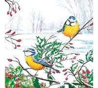 3-Ply Xmas Decoupage Tissue Paper Napkins Decorative Christmas Serviettes 33cm x 33cm - Pack of 20 (Two Winter Tits)