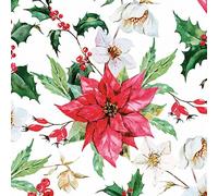3-Ply Xmas Decoupage Tissue Paper Napkins Decorative Christmas Serviettes 33cm x 33cm - Pack of 20 (Watercolour Poinsettia)