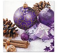 3-Ply Xmas Tissue Paper Serviettes Christmas Napkins for Decoupage 33cm x 33cm - (Pack of 20) (Purple Baubles)