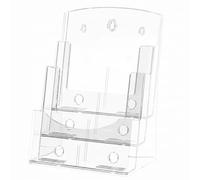 3 Pocket A4 Portrait Leaflet Holder, Document & File Organizer, 1 Pack | Countertop or Wall-Mounted 3-Tier Clear Acrylic Brochure Display Stand for Flyers, Manuals, Magazines, and Literature