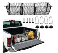3 Pocket Elastic Cargo Net for Gmc Sierra Double Cab Standard Box 2019-2020, Stretchable Mesh Cargo Netting Trunk/Bed Organizer with Hooks & Bungees for SUV, Car & Pickup Trucks,A