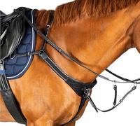 3-Point Elastic Bridge Breastplate with Gel Padding, Removable Martingale Rings, Brown Leather (Black, Pony)