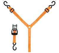 3 Point Ratchet Y Strap for UTV/ATV/Truck Bed, Roof Rack Spare Tire Mount - 1.5 inch Wide Adjustable Tire Tie Down Strap Over The Wheel with 3 Safety Clip Hooks