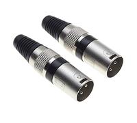 3 Pole XLR Plug, Black - Male Audio Mic Microphone DMX Plug Jack Plug, Nicked-Plated Adapter, Cable Mount - Pack Of 2