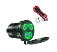 3-Port Car Charging Socket with Double 45W, Green WITH WIRES | Waterproof Double PD45W Type C and 18W Port Charging Adapter for 12-24V Vehicles with LED Light