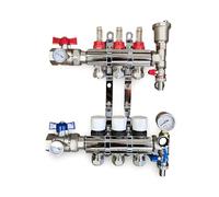 3 Port Complete Underfloor Heating Manifold with Pipe Connections, Ball Valves with Thermometers Set of 2, Automatic Air Vent & Pressure Gauge (12mm1.6 eurocones)