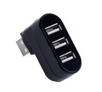 3-Port USB 2.0 Hub, 180 Degree Rotation, Mini Rotating External Splitter Adapter for Laptop (Black)