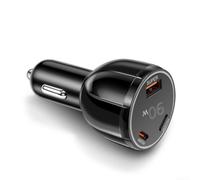 3-Port USB Car Charger 90W for Phone Tablet Laptop(Black) | Scratch-resistant aluminum, heat-dissipating design, gold-plated circuitry, black finish