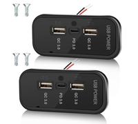 3 Ports 12V RV USB Outlet 45.5W, 4PCS PD3.0 Type-C Quick Charge & Dual QC3.0 Port Panel Wall Mount, Automotive Car USB Socket Charger Adapter for RV Marine Boat Bus ATV Motorcycle Truck (Black, 2P)