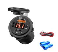 3 Ports USB Car Charger Total 60W, DC 12-24V, Button Switch, Dual PD +1 QC, USB C PD Max 30W, USB A QC Max 18W, Dashboard Flush Mount Charge Outlet Socket for RV Bus Boats Truck, Red Voltage Light