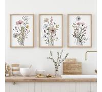 3 Poster Set Watercolor Botanical Prints, Colorful Wildflower Art Posters, Modern Nature Wall Decor for Kitchen Dining Room Bedroom, Unframed Aesthetic Floral Artwork (50 * 70CM)