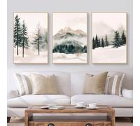 3 Poster Set Winter Landscape Wall Art, Snowy Mountains and Pine Forest Canvas Prints, Neutral Toned Aesthetic Wall Pictures for Living Room Bedroom, Unframed (50 * 70CM)