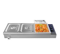 3 Pots Bain Marie Electric Food Warmer Commercial Stainless Steel Container | 1500W Buffet Wet Well Sauce Drain Tap Catering Restaurants 30-85°C Temperature Control (3x 1/2GN Pan)