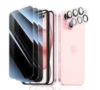 3*Privacy Screen Protector and 3*Camera Lens Protector for iPhone 15 Plus with a Installation Alignment Aid, Anti-Spy Tempered Glass Film, Private Black Protection, [Anti-Scratch][9H Hardness]