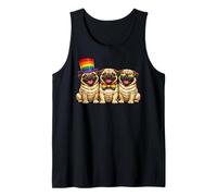 3 Pugs in A Row Pride Dogs Rainbow Flag LGBTQ+ Tank Top