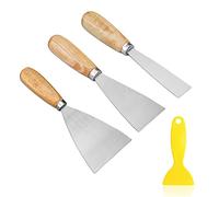 3 Putty Filling Scraper Tools, 1 Small Yellow Scraper, Wallpaper Scraper with Solid Wood Handle (1, 2, 3 inches), Flexible Plastic applicator, for Filling, DIY Decorating, Removing air Bubbles