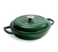 3 Quart Enameled Cast Iron Braiser, Non Stick Enameled Cast Iron Skillet with Lid, Dutch Oven Skillet with lid up to 500°F for Oven, Stove, Grill, Shallow Dutch Oven for Cook, Bake (Green)