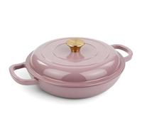 3 Quart Enameled Cast Iron Braiser, Non Stick Enameled Cast Iron Skillet with Lid, Dutch Oven Skillet with lid up to 500°F for Oven, Stove, Grill, Shallow Dutch Oven for Cook, Bake (Pink)