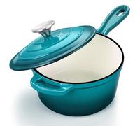 3 Quart Sauce Pan with Lid, Leonyo Enameled Cast Iron Sauce Pot, Large Cast Iron Pot Dutch Oven Kitchen Cookware for All Cooktops Cooking Pasta, Soup, Milk - Up to 500°F & 8bs, Lake Green