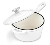 3 Quart Saucepan with Lid, Leonyo Enameled Cast Iron Sauce Pan, Heavy Duty Cast Iron Pot Dutch Oven Kitchen Cookware for All Cooktops Making Pasta, Milk, Egg- Up to 500°F & 8Lbs, White