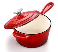 3 Quart Saucepan with Lid, Leonyo Enameled Cast Iron Sauce Pot, Large Enamel Cast Iron Dutch Oven Kitchen Cookware for All Cooktops Cooking Pasta, Soup, Milk - Up to 500°F & 8bs, Red