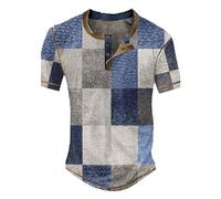 3 Quarter Sleeve Tops Men Wine Blouse Good Luck Gifts Formal Men's T Shirt Button Neck Short Sleeved Casual Top Striped Plaid Retro Western Denim Print Top Mens Clothes Sale Clearance