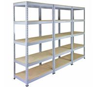 3x 90cm Grey Garage Q-Rax Steel 5-Tier Warehouse Racking Shelving Storage Units