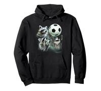 3 Racoon Soccer Howling Raccoon Head Funny Pullover Hoodie