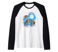 3 Rat Howling at The Moon Colorful Blue Raglan Baseball Tee