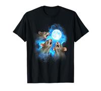 3 Rat Howling at The Moon Colorful Blue T-Shirt