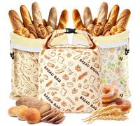 3 Reusable Beeswax Bread Bags, 42 x 33 cm, Cotton Bread Bags