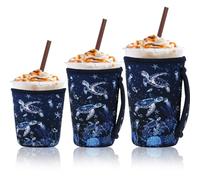 3 Reusable Iced Coffee Sleeves for Iced Coffee Cups or Drinks Reusable Neoprene Insulated Sleeves for Hot and Cold Drinks from Starbucks, Dunkin, And More (Sea turtle)
