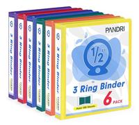 3 Ring Binder 0.5 Inch, PANDRI 6 Pack 1/2-Inch Binder Fits Letter Size 8.5'' x 11'' Paper, Versatile Binders for Office Home School, 2 Pockets, Assorted 6 Color