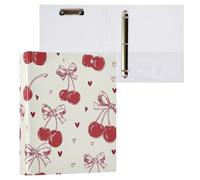 3 Ring Binder 1.5 inch Binders Red Bow Cherry Love Three Ring Binders Organizer with Clipboard Plastic Folder 3 Interior PVC Clear Pockets