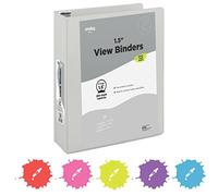 3 Ring Binder 1.5 Inch Grey, 1 ½ inch Binder Clear View Cover with 2 Inside Pockets, Colored School Supplies Office and Home - by Enday