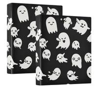 3 Ring Binder 1.5 Inch, Halloween White Ghosts Black D Ring Binder with Clipboard Large 3 Binders for School, College, Office, one sizex2
