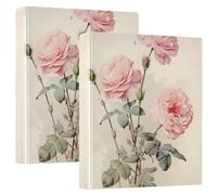 3 Ring Binder 1.5 Inch, Vintage Pink Roses D Ring Binder with Clipboard Large 3 Binders for School, College, Office, one sizex1