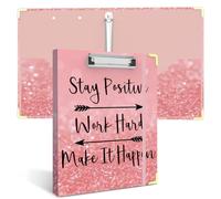 3 Ring Binder 1 Inch, Cute Pink Decorative Hardcover Low Profile Clipboard with Storage, 1'' Round Ring Binders for Letter Size Paper, Binder Organizer for School Office Supplies(Stay Positive)