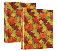 3 Ring Binder 2 Pack, Autumn Leaves Orange Red D Ring Binder with Pockets Large 3 Ring Binders for School, College, Office