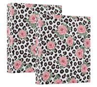 3 Ring Binder 2 Pack, Black Leopard Pink Roses D Ring Binder with Pockets Large 3 Ring Binders for School, College, Office