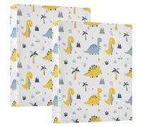 3 Ring Binder 2 Pack, Cute Cartoon Dinosaurs Yellow D Ring Binders with Clipboard Large 3 Ring Binders for School, College, Office