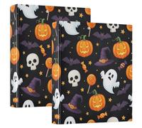 3 Ring Binder 2 Pack, Halloween Pumpkins Black Orange D Ring Binder with Pockets Large 3 Ring Binders for School, College, Office