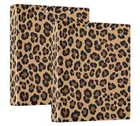 3 Ring Binder 2 Pack, Leopard Print Black Brown D Ring Binder with Pockets Large 3 Ring Binders for School, College, Office